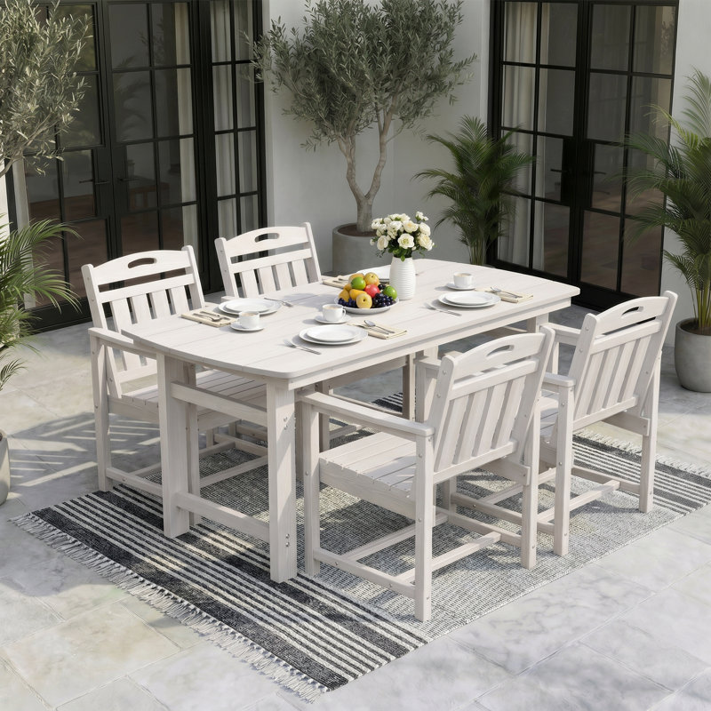 Ensemble de salle à manger rectangulaire 4 pièces pour 4 personnes avec trou pour parasol 4 personnes, Blanc