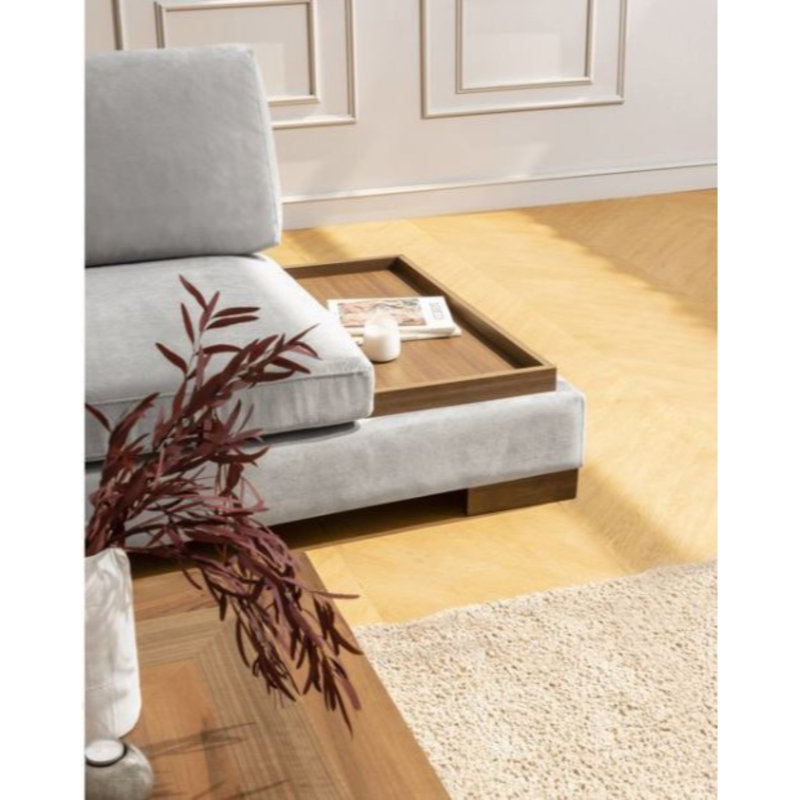Canapé d'angle scandinave avec pouf, tissu gris clair, 76,0 x 123,2 x 31,5 pouces | Structure en bois de hêtre et en carton, 100% polyester | 2 oreillers inclus, nettoyage à sec, conception élégante et confortable pour les maisons modernes