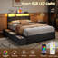 Structure de lit double avec 6 tiroirs sous le lit et tête de lit à rangement ouvert, lit plateforme tapissier avec lumière DEL réglable et station de charge, aucun sommier nécessaire-123379576-132012252