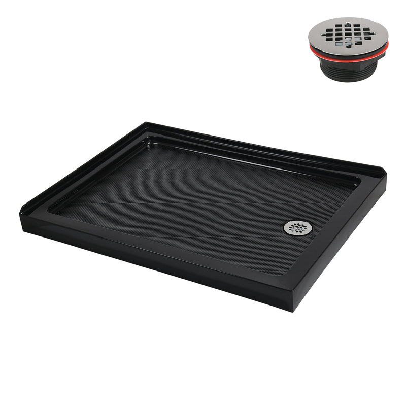 Glossy Black 48 x 36 Acrylic Corner Shower Base with Right Drain