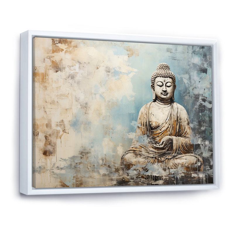 Statue simple bouddhisme - Art mural bouddhisme, Cadre flottant blanc, H 16 po x l 32 po x P 1 po