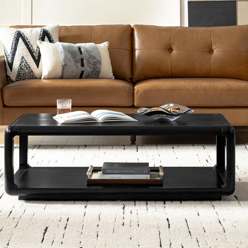 Arved 47.2"W Modern Solid Wood Coffee Table with Open Base, Black