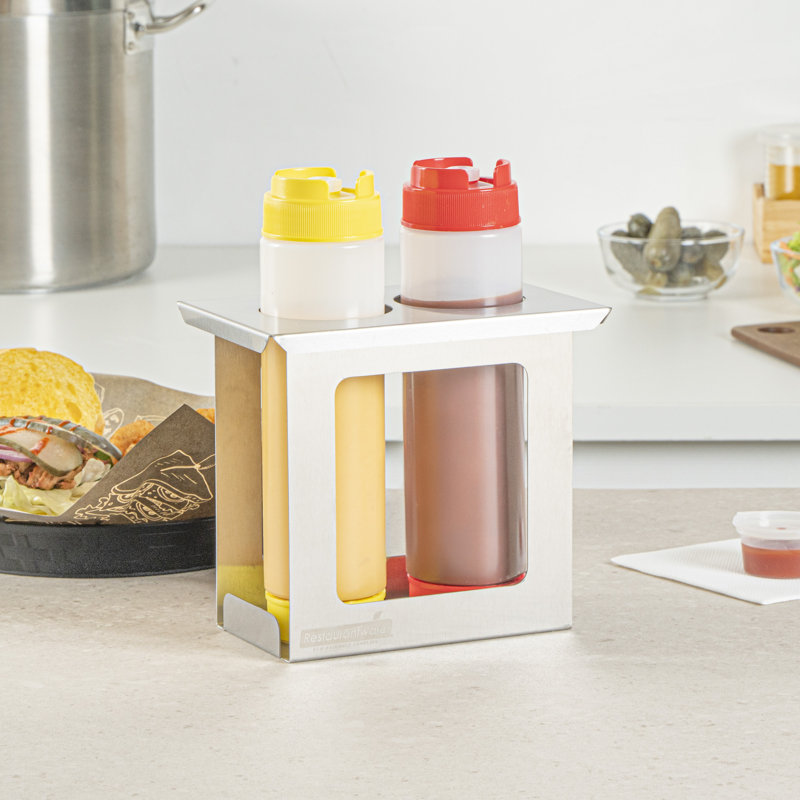  Support à condiments de cuisine en acier inoxydable à 1 trou à deux trous 7,01 po x 4,49 po x 6,26 po - Conception compacte - Argent