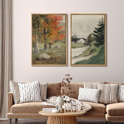 Rustic Countryside " Autumnal Bliss And Pastoral Calm Seasonal Landscape " 2 - Pieces