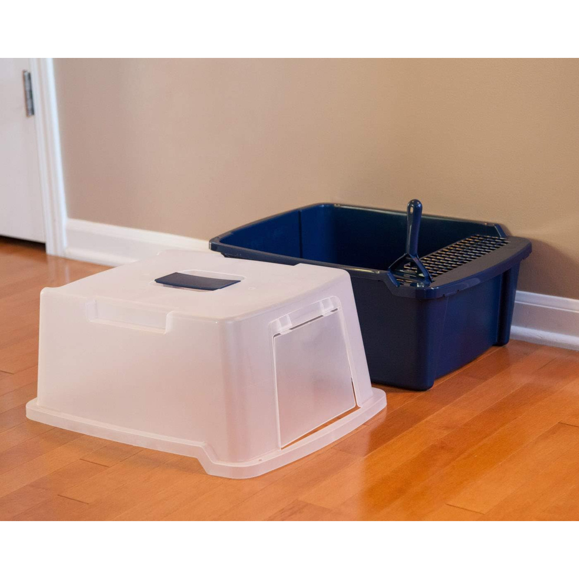 Tucker Murphy Pet™ Large Hooded Litter Box With Scoop And Grate, Blue