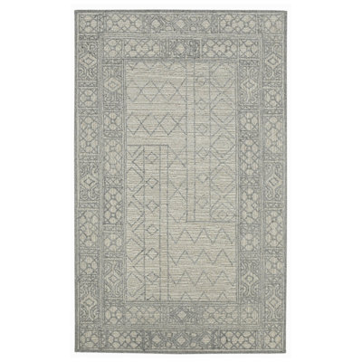 2' X 3' Gray And Ivory Wool Southwestern Hand Hooked Area Rug
