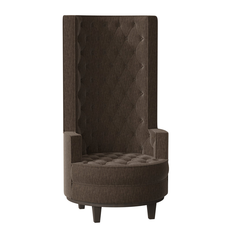 Norma Tufted Wingback Chair, Bella Black Performance Velvet, Brown Mahogany