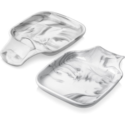 Marble Design Porcelain Spoon Rest (6.9"L4.8"W) - Extra Large, Dishwasher Safe, Stackable for Kitchen Counter