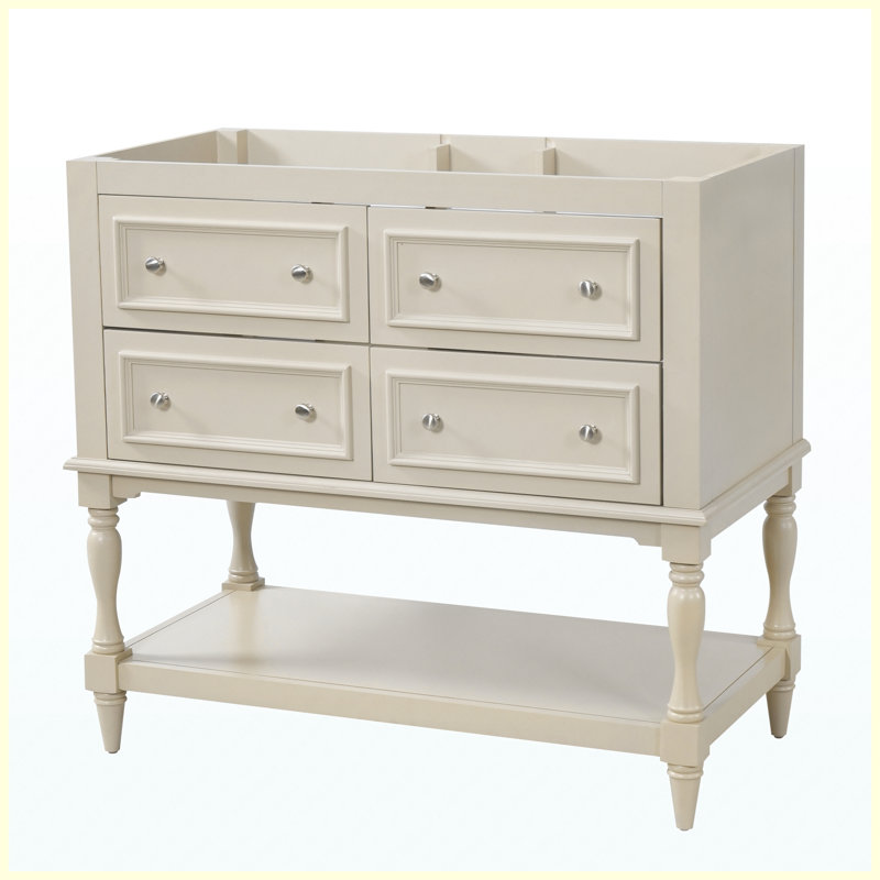 36" Freestanding Bathroom Vanity Cabinet with 4 Drawers, Solid Wood Frame Bathroom Storage Cabinet, Black, Beige, Beige