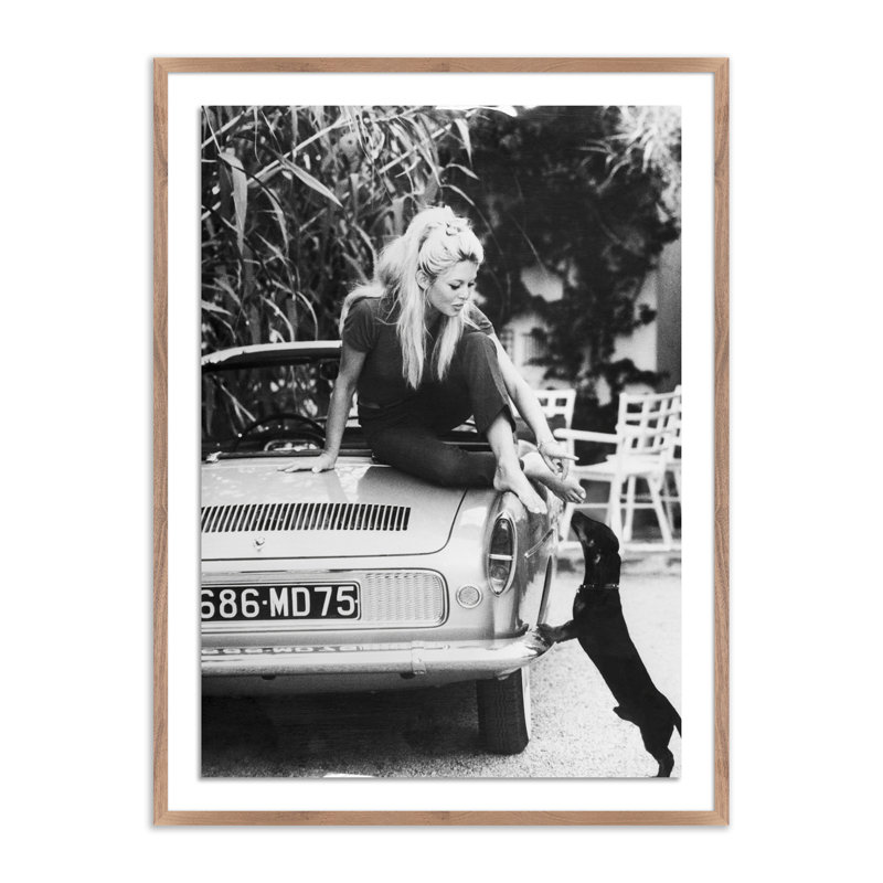 Brigitte Bardot & Pup Print by Getty Images, 24" H x 18" W x 1.5" D, Dark Brown Framed
