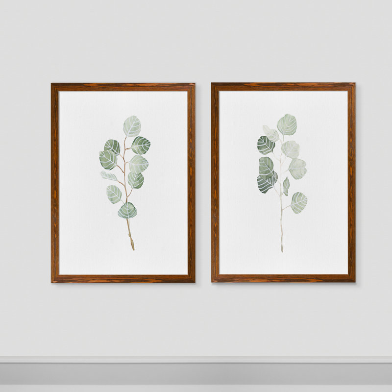 «Soft Eucalyptus Branch III» par Vincent Van Gogh - ensemble de 2 reproductions d'art encadrées, Toile avec cadre érable