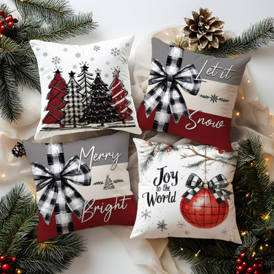 4 Pcs Christmas Tree Bow Pattern Decorative Pillow Covers