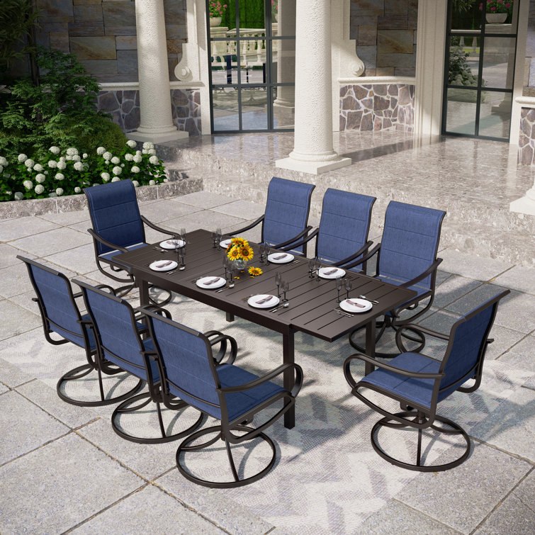 9 Pcs Patio Dining Set With Expandable Table