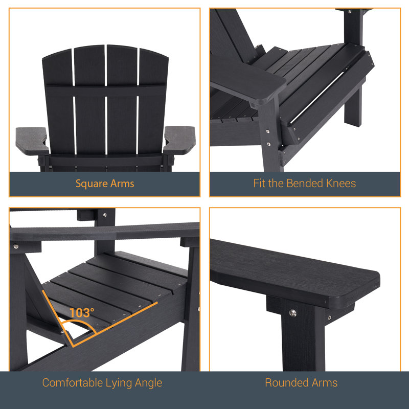 Bergenfield HIPS Plastic Adirondack Chairs Set  for Outdoor Lawn and Garden Chair, Black
