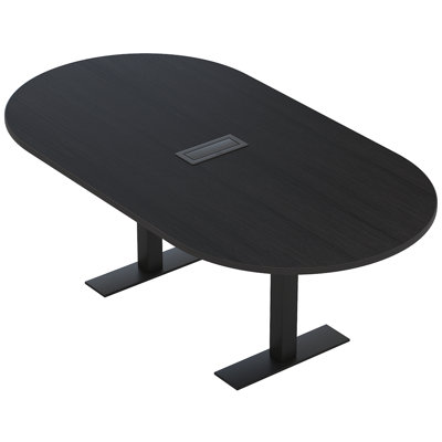 Table de conférence Parinka en forme d'hippodrome avec base en T en métal | Unité électrique