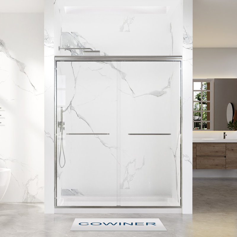 56–60 In. W X 72 In. H Framed Double Sliding Shower Door In Brushed Nickel With 1/4 In.(6mm) Clear Tempered Glass