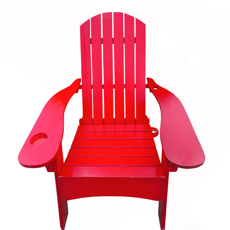 Outdoor Or Indoor Wood Adirondack Chair With An Hole To Hold Umbrella On The Arm, Red, Red