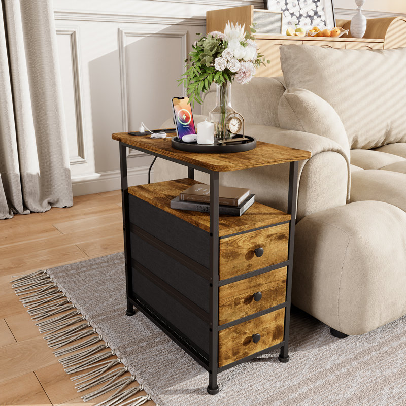 30cm W Bedside Table, Brown Wood