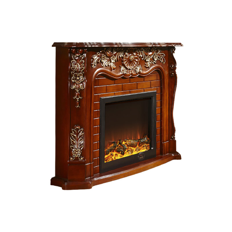 European-style solid wood decorative fireplace cabinet with simulated flame electric fireplace core, Brown