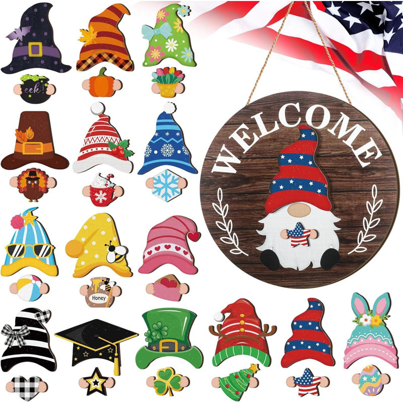Seasonal Gnome Interchangeable Decor 12 in. x 12 in. Round by Wooden Wall Art