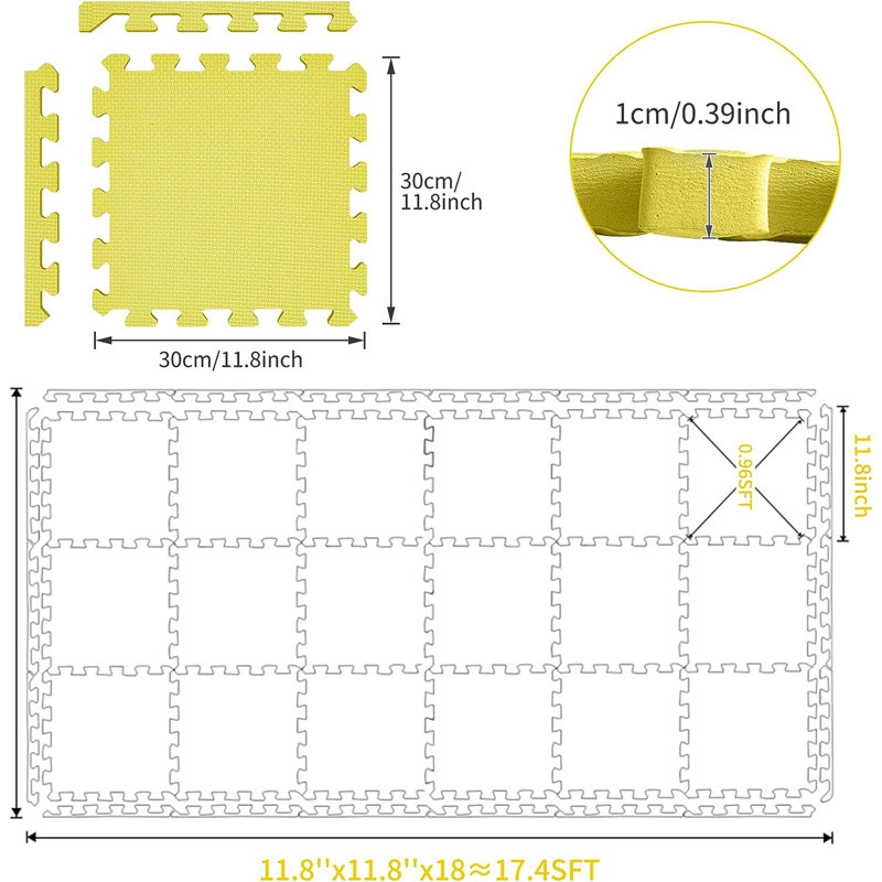 Tapis de jeu en mousse à emboîtement, Jaune / blanc / gris