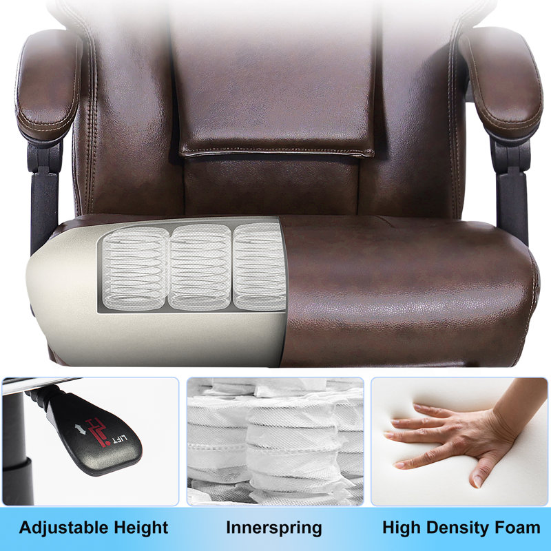 Brown Leather Heated Swivel Executive Office Chair with Footrest