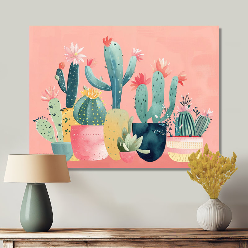 «Cactus Potting Garden Arrangements», impression d'art mural cactus floral, Toile tendue, 12" H x 20" W