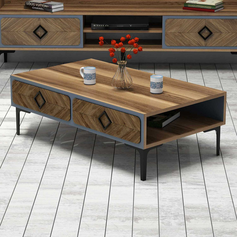 Table basse avec rangement Lelia, Noyer / noyer / noir