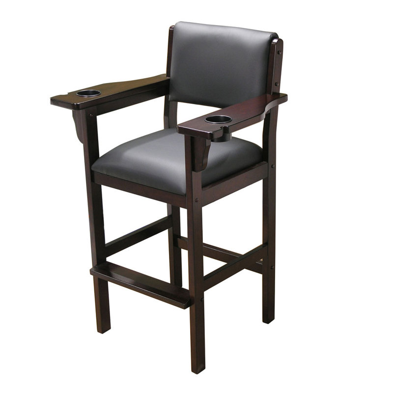 Upholstered Counter Stool with Solid Wood Frame, Traditional Mahogany