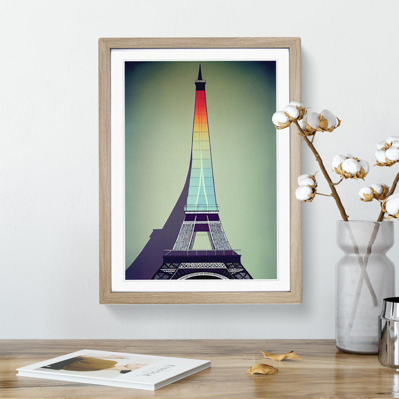 Modern Eiffel Tower - Framed Print, 64cm H x 46cm W x 2cm D, Oak