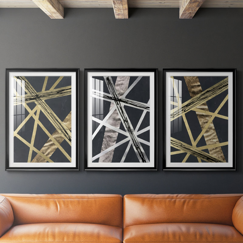 Scaffolds I in Gold  -Custom Framed  Premium Print W Matt - 3 Pieces, Black, 21" H x 30" W