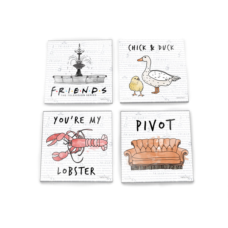 (Symboles) Ensemble de sous-verres en verre Starfire, Amis / Citations