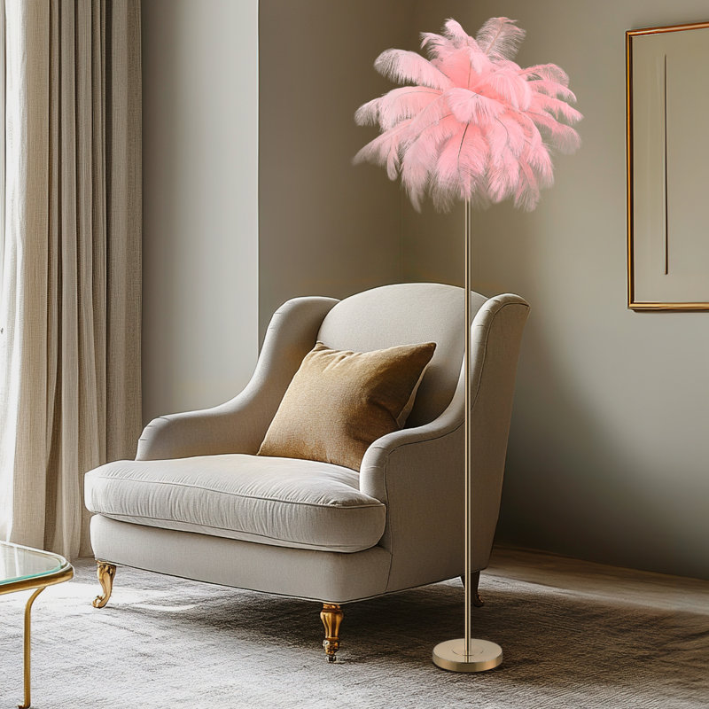 Lismore 63'' Brass LED Novelty Floor Lamp with Outlet, Pink