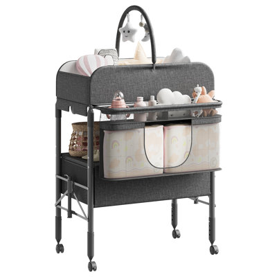 Baby Changing Table with Storage, Portable Foldable Diaper Changing Station with 2 Storage Baskets, Height Adjustable Waterproof Changing Table for Infant and Newborn