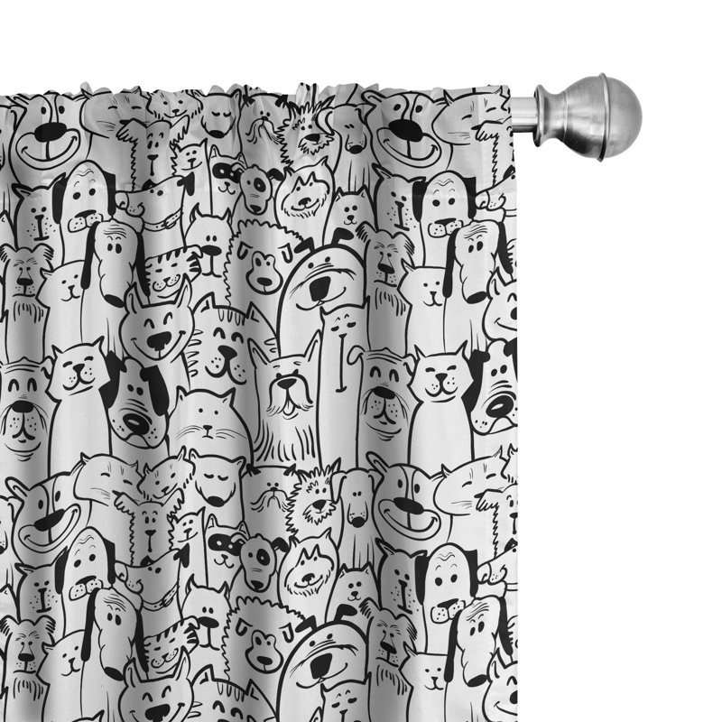 Dogs Semi-Sheer Rod Pocket Curtain Panels, 28" x 84"