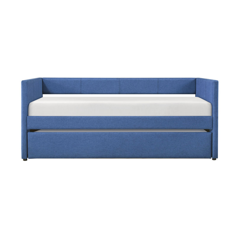 1Pc Daybed With Trundle Fabric Upholstery Modern Home Furniture, Blue