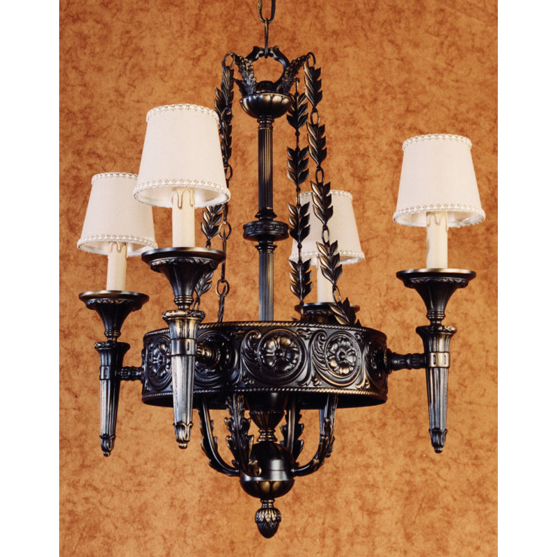 Decastro 4 - Light Shaded Chandelier, High Lighted Dark Flemish