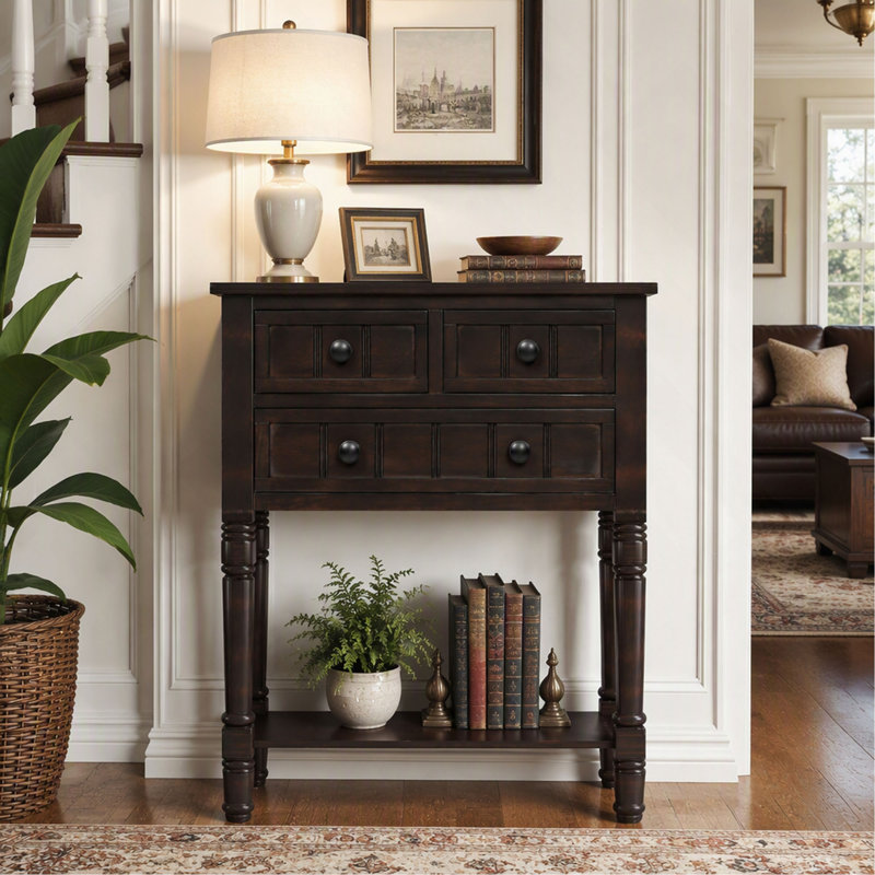 Console étroite avec 3 tiroirs de rangement et une tablette inférieure, table d'appoint mince pour salon et entrée