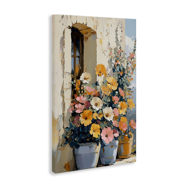 Fleurs colorées sur toile de rebord en pierre, design par Gina Kelly, H 24 po x l 16 po