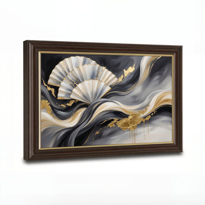 Art mural antique sur toile encadré doré pour le salon, la chambre à coucher, le bureau ou le vestibule - Décoration murale décorative avec vagues abstraites