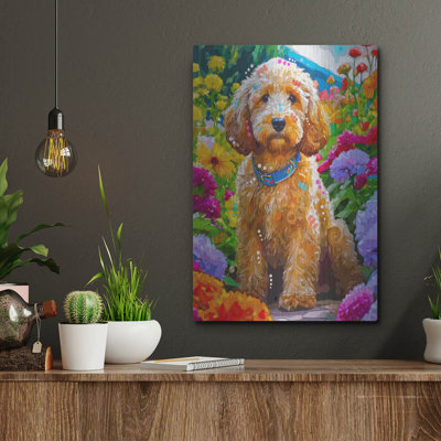 'Sitting Labradoodle' by Dean Russo Metal Wall Art, 12" x 16"