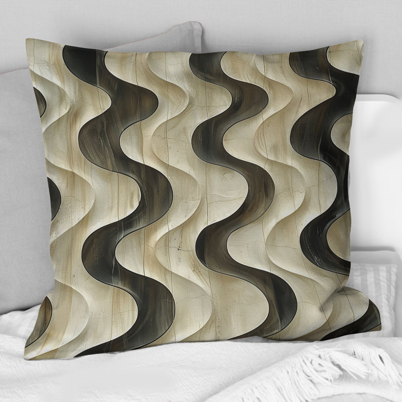 Coussin beige Mid-Century Wave Lines II - Mid-Century, H 16 po x l 16 po
