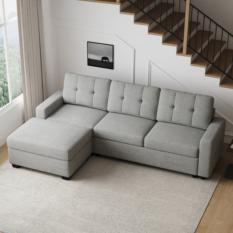 Canapé-lit modulaire en L avec rangement caché, Chenille gris pâle