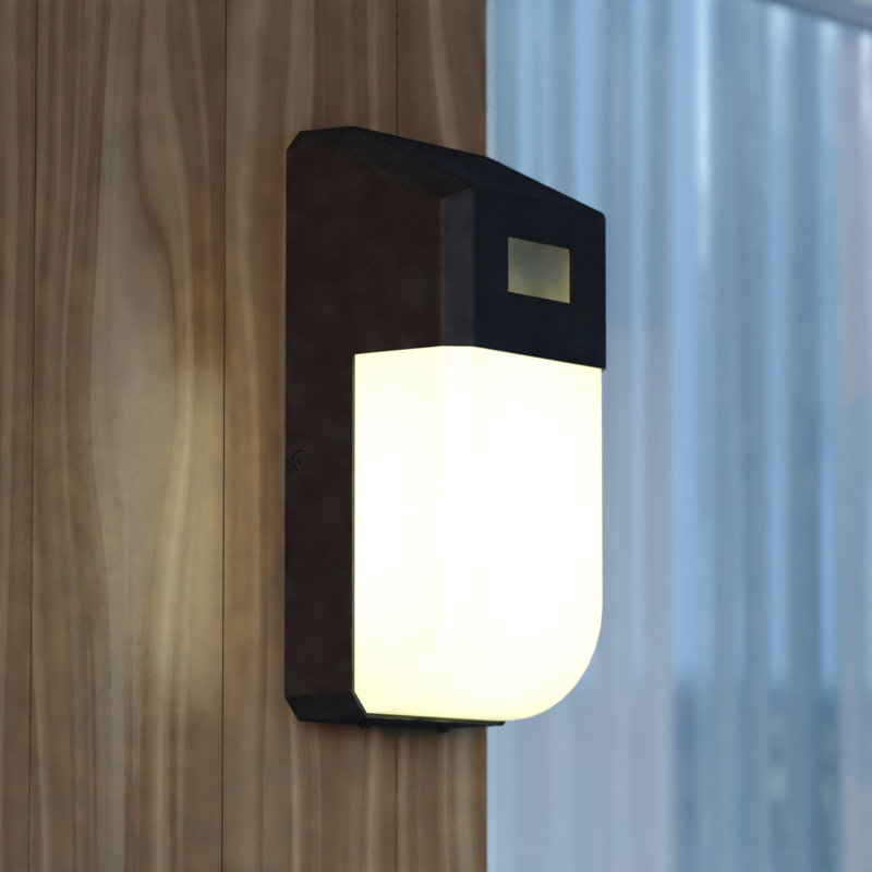 Black Solar LED Outdoor Wall Light with Motion Sensor and Frosted Shade
