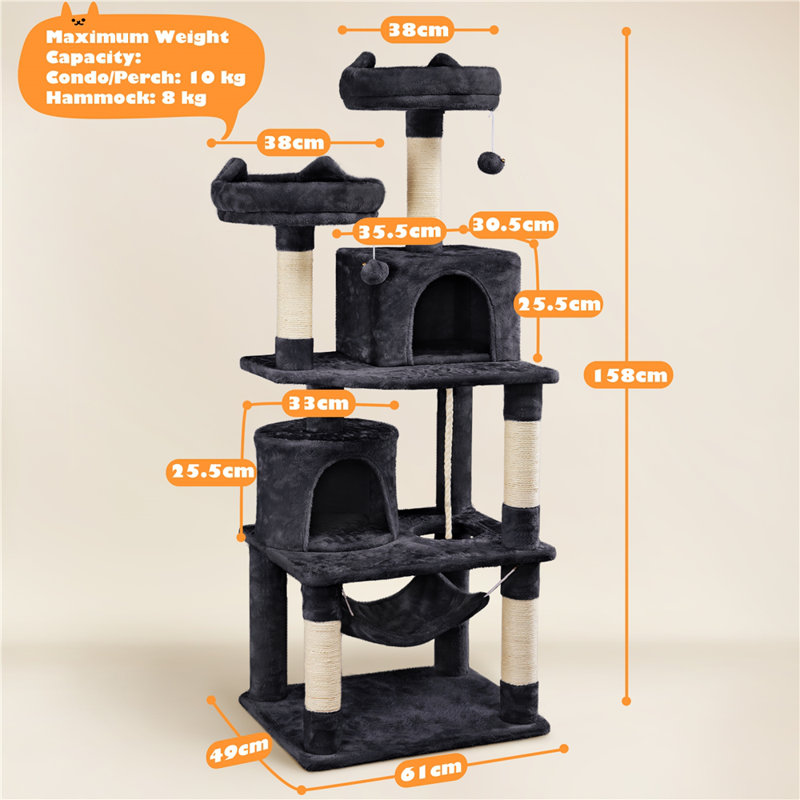158cm H Multi Level Cat Tree, Black