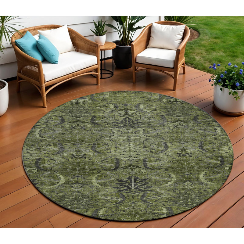 Tapis extérieur lavable 8 pi vert olive et gris anthracite