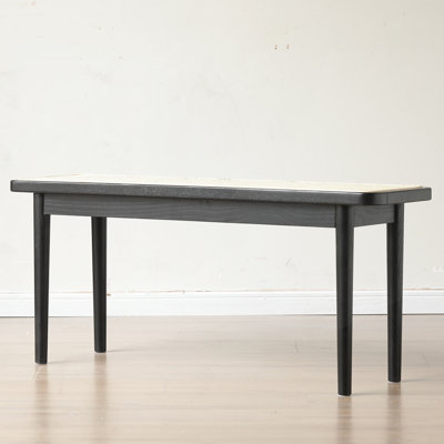 Solid Oak Wood Dining Bench With Rattan Top