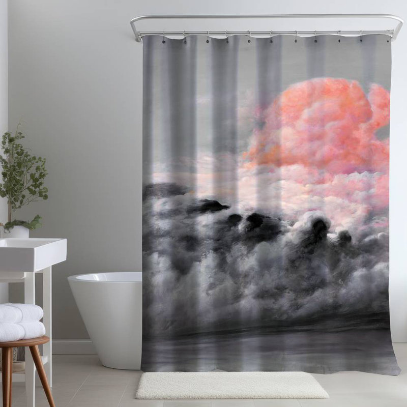 Shower Curtain LA59 – Polyester Shower Curtain, Dye Sublimation Print, 71" W × 74" L, Gray/Pink
