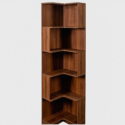 5 Tier Corner Bookshelf Bookcase, Freestanding L Shaped Display Shelf Stand with led lights
