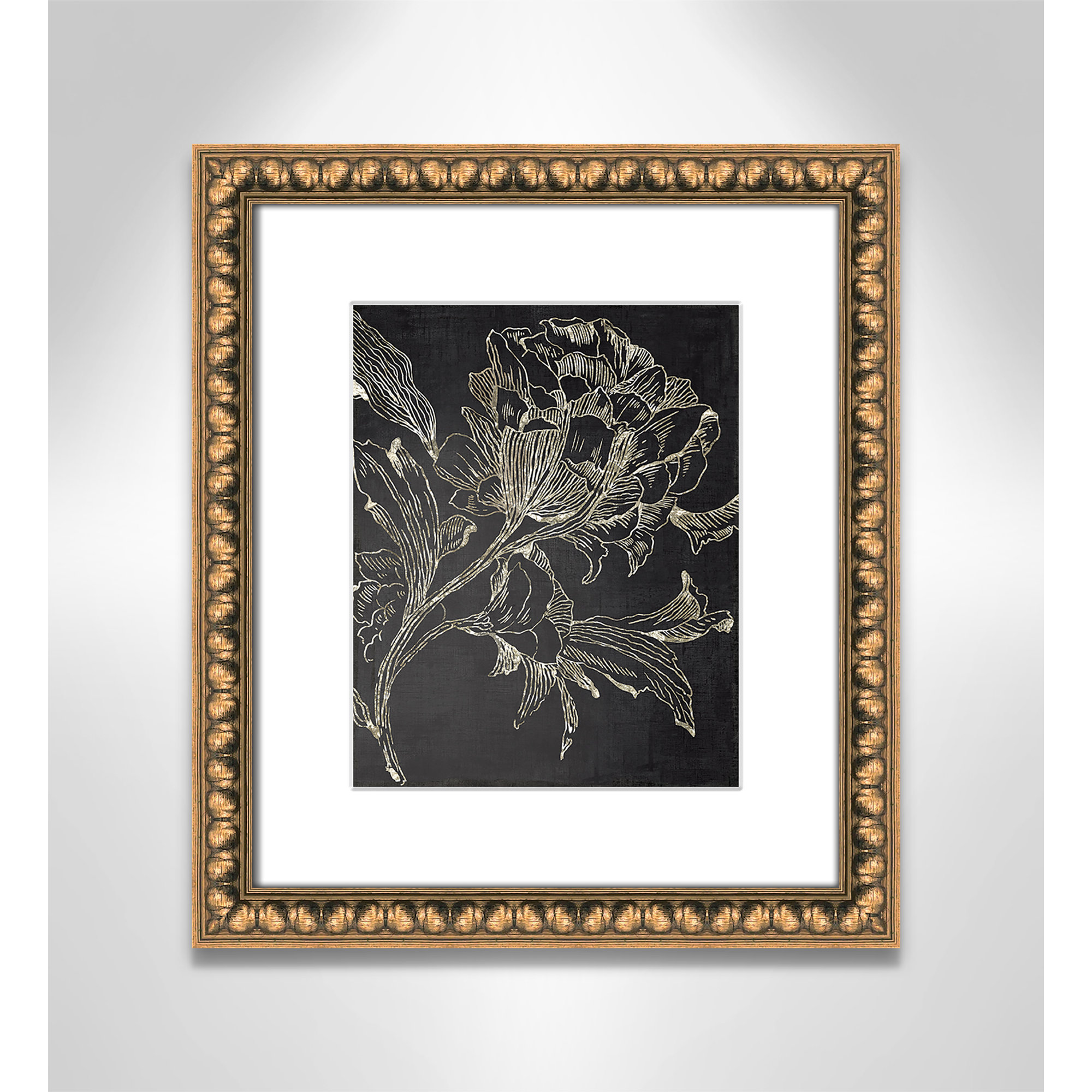 Golden Flower Folklore I by Asia Jensen - Picture Frame Graphic Art Print, Gold Bead Framed, 16" H x 14" W